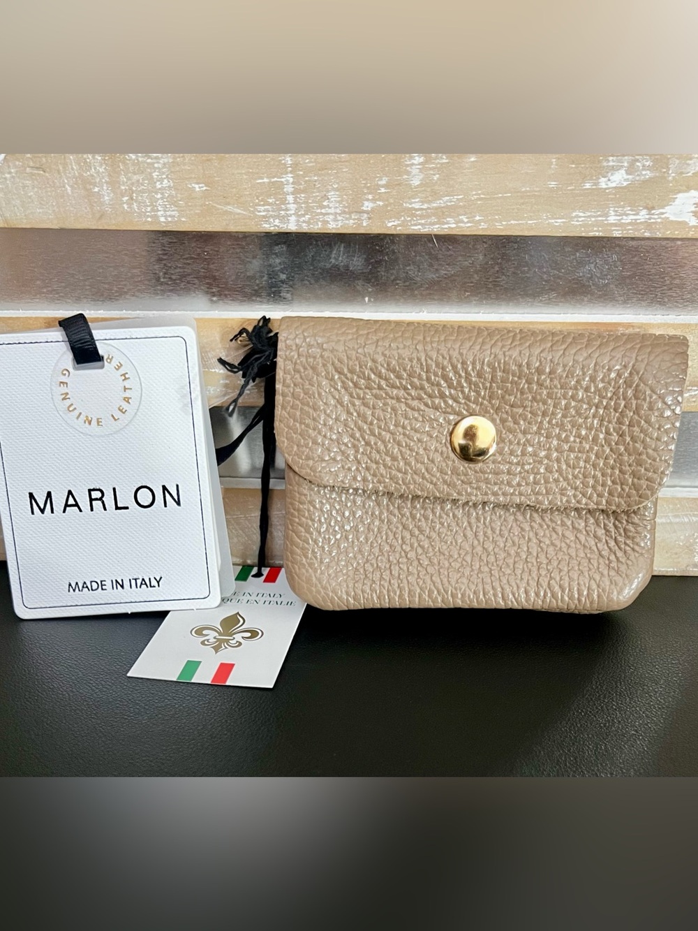 MARLON Firenze Baby Patty Italian Leather Coin Purse Wallet Nude Cipria